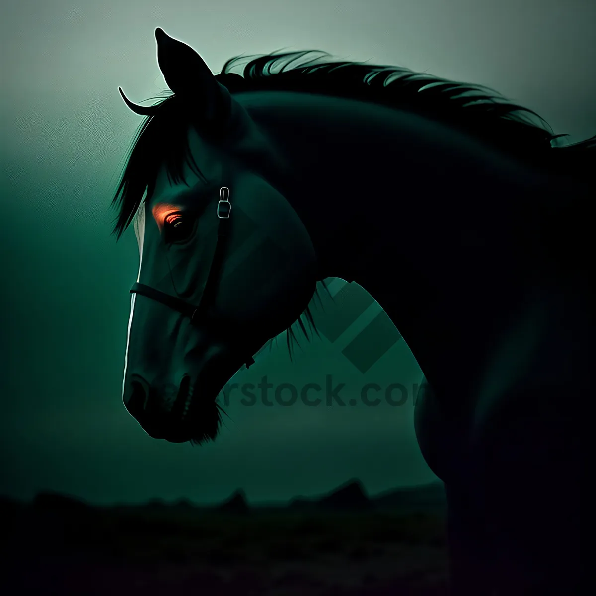 Picture of Sunlit Stallion Silhouette: Majestic Horse Head with Flowing Mane