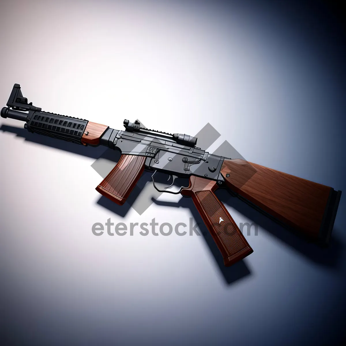 Picture of Desert war scene with firearms and military equipment