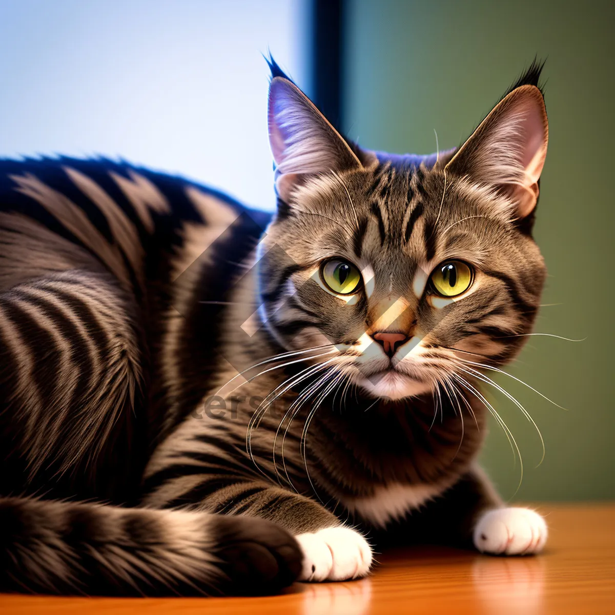 Picture of Delightful Gray Tabby Kitty Staring with Whiskers