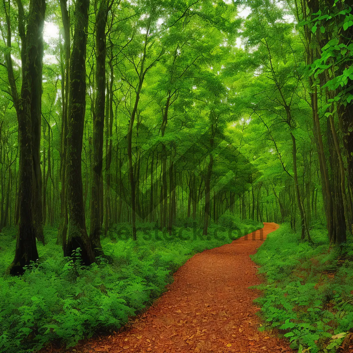 Picture of Sunlit Path Through Lush Summer Forest