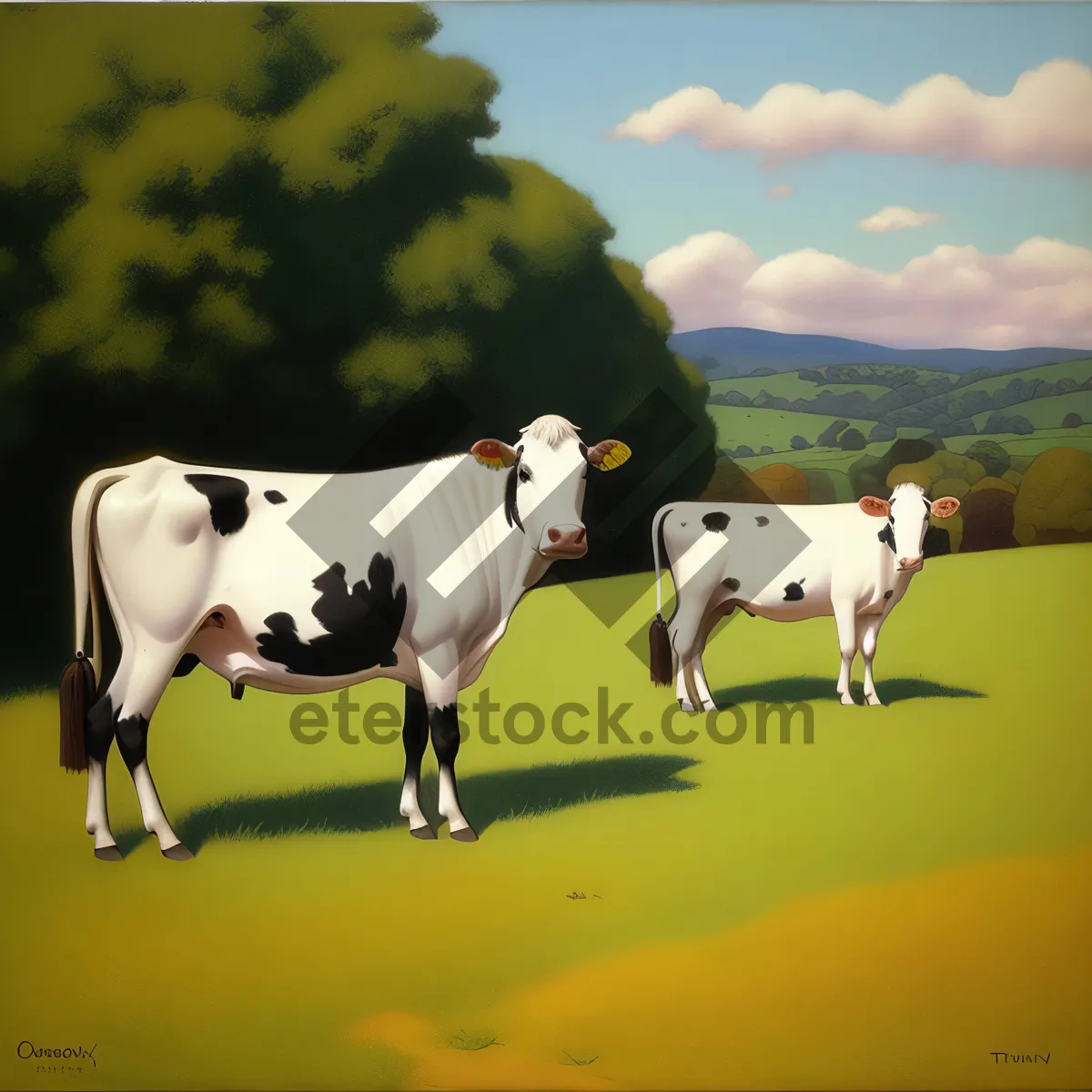 Picture of Rural Landscape with Grazing Animals and Farm