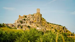 Ancient Castle Tower in Historic Mountain Landscape