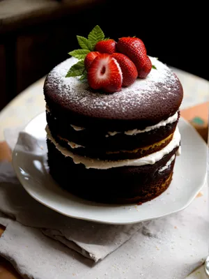 Delicious Berry Cake with Chocolate Sauce and Mint