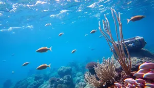 Vibrant tropical fish swimming among colorful coral reef colony.