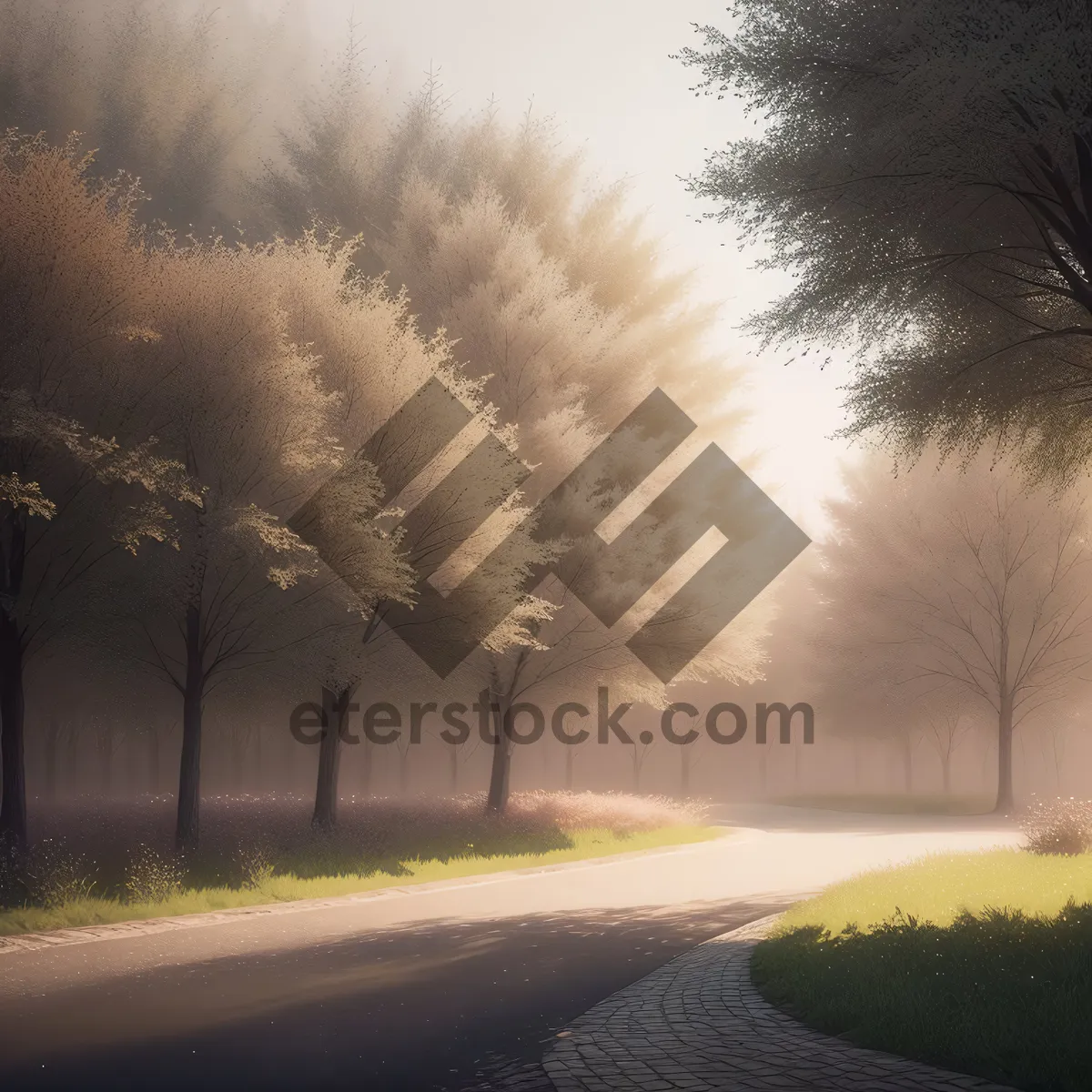 Picture of Golden Sunset Over Rural Countryside Road