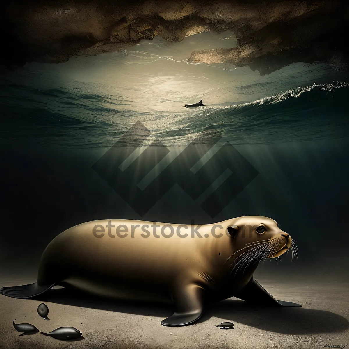 Picture of Playful Sea Lion Splashing in Ocean Waves