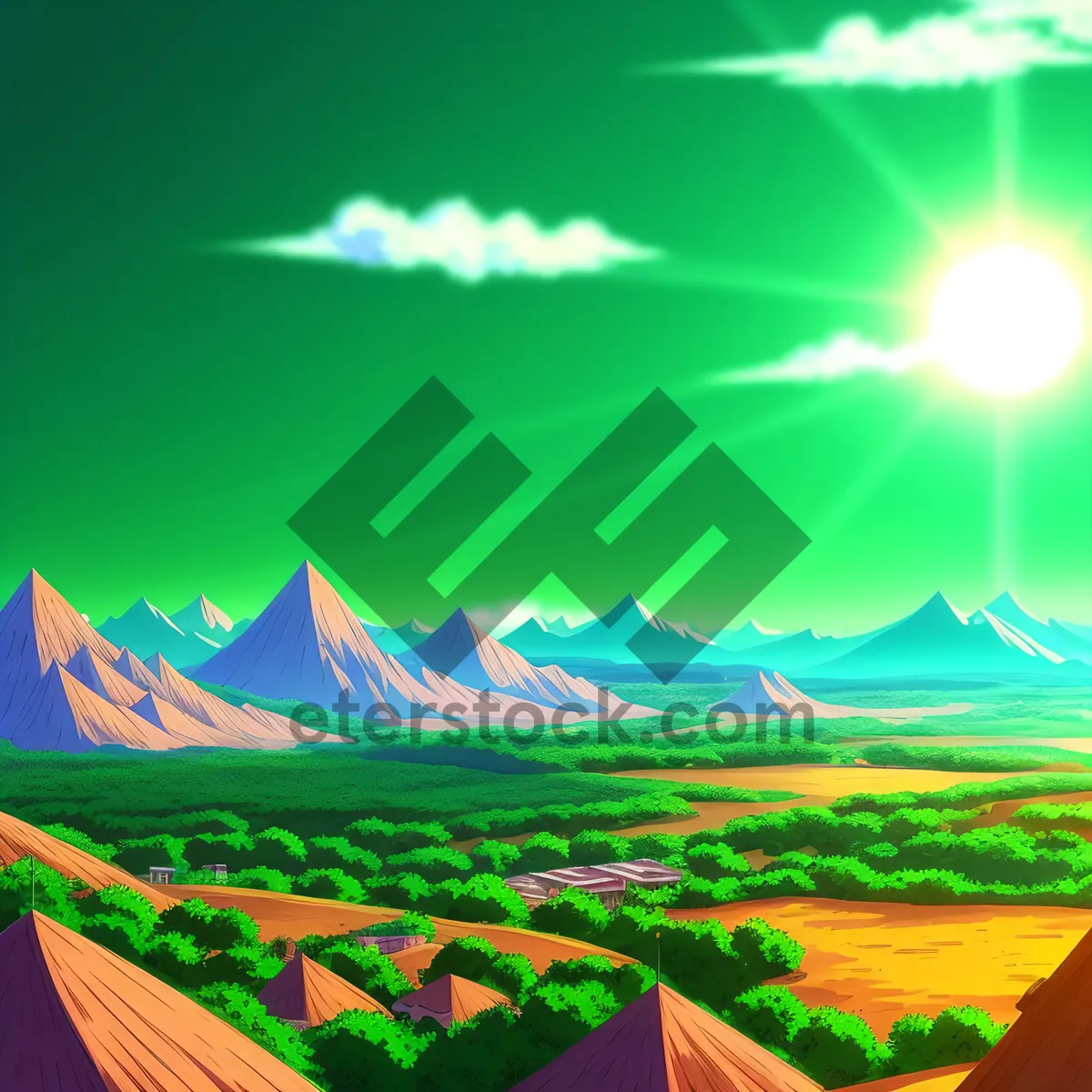 Picture of Summer Sky - Artistic Landscape with Sun and Tree
