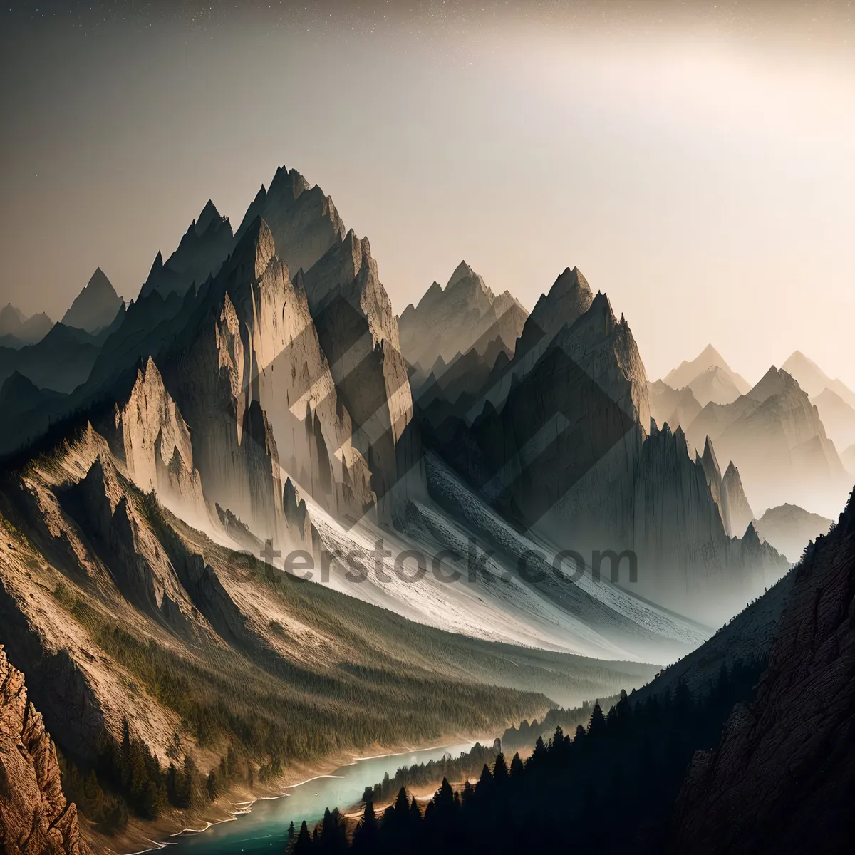 Picture of Snow-Capped Mountain Range in Majestic Glacier Valley