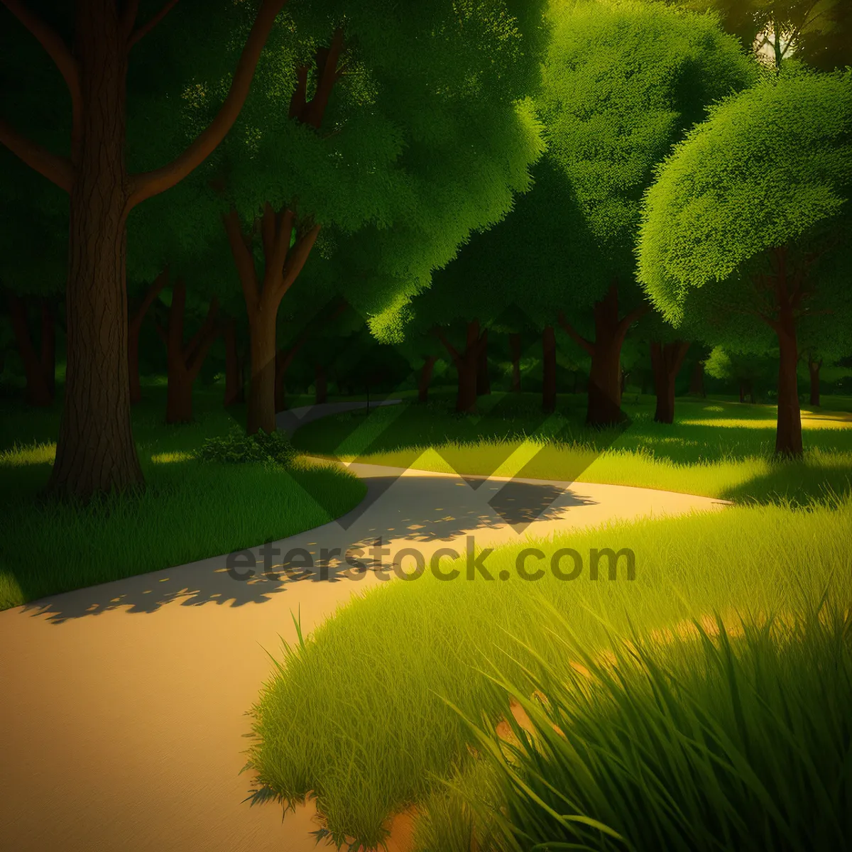 Picture of Idyllic Summer Landscape with Trees and Grass