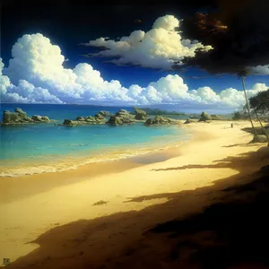 Sun-kissed Seaside Serenity: A Majestic Coastal Horizon with Sunny Sandbar