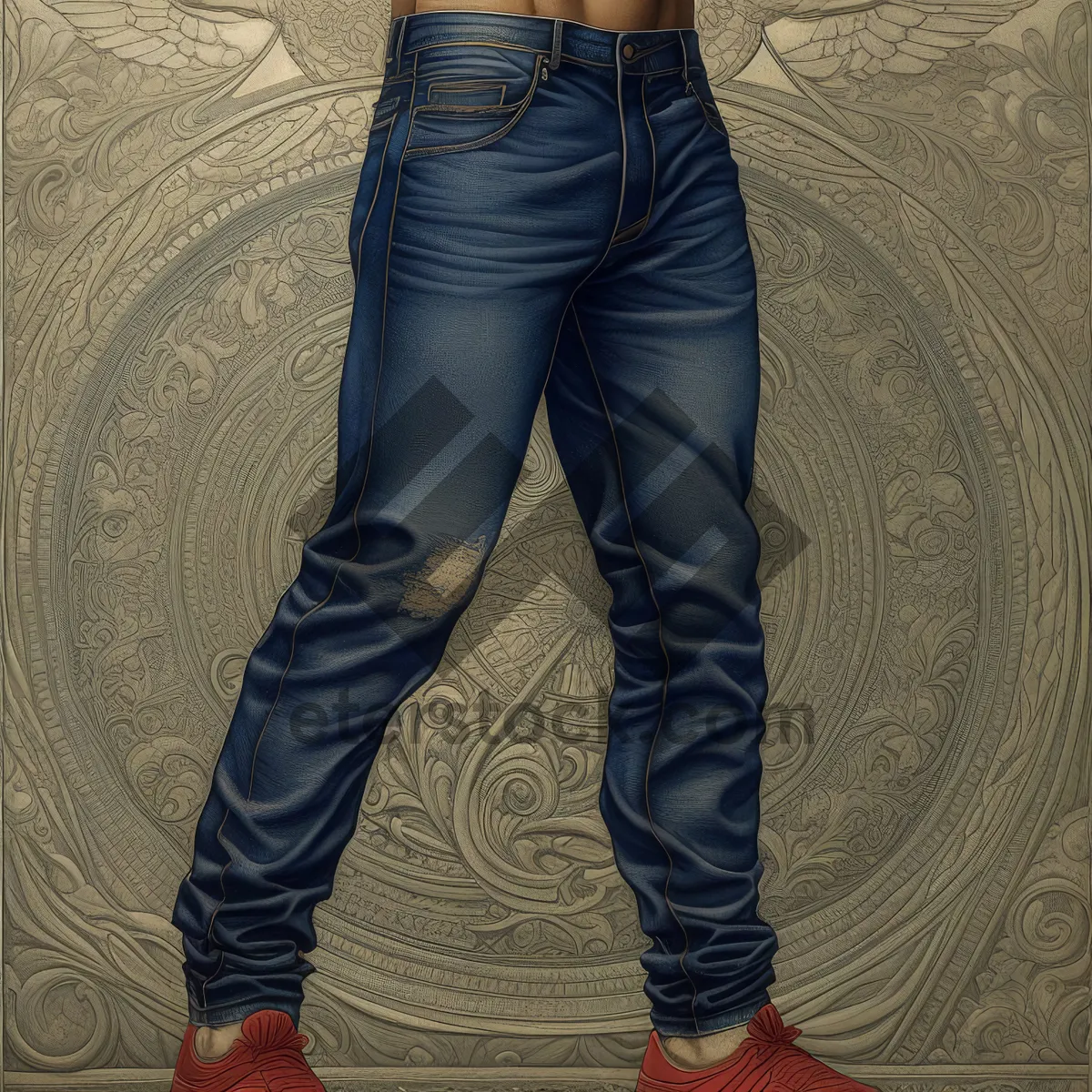 Picture of Fashionable male model posing in studio wearing denim jeans.