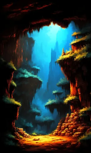 Tropical Cave Reef in Martian Ocean - Acrylic Painting.