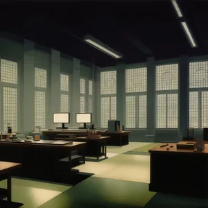 Modern office interior with comfortable furniture and lighting