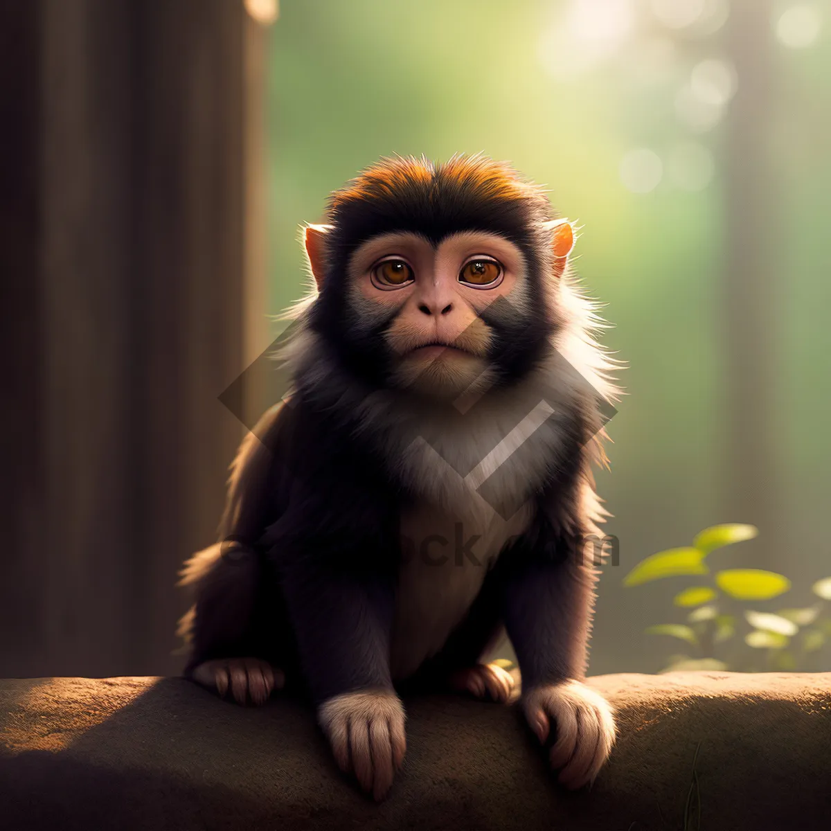 Picture of Wild Macaque Monkey in Primate Jungle Habitat