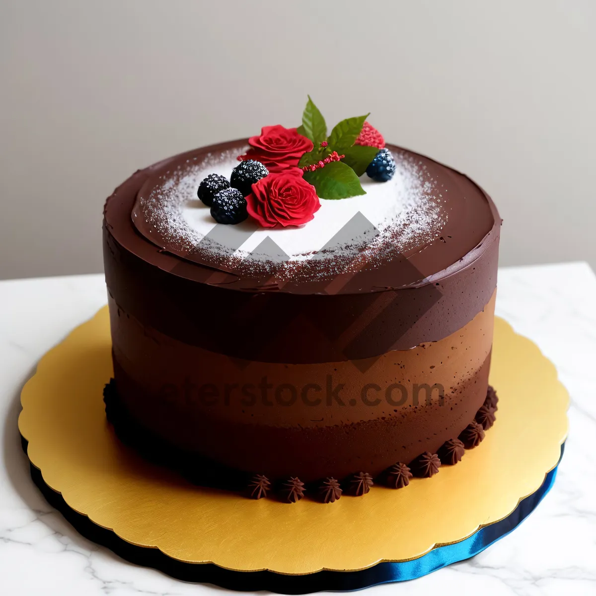 Picture of Delicious Birthday Cake with Chocolate Frosting and Fruit