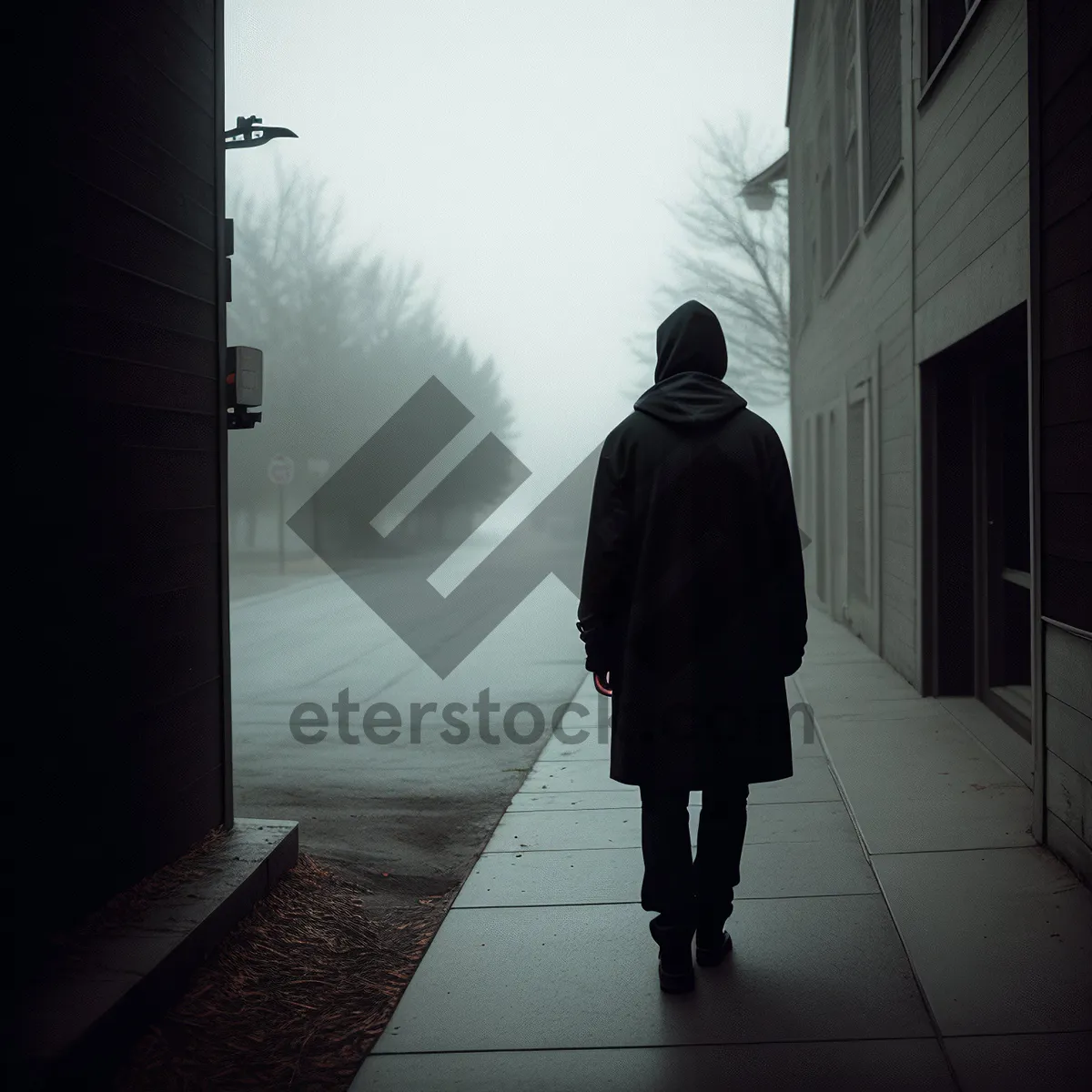 Picture of Cloaked Man Walking on City Sidewalk