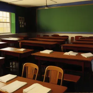 Modern Classroom Interior with Elegant Wooden Furniture