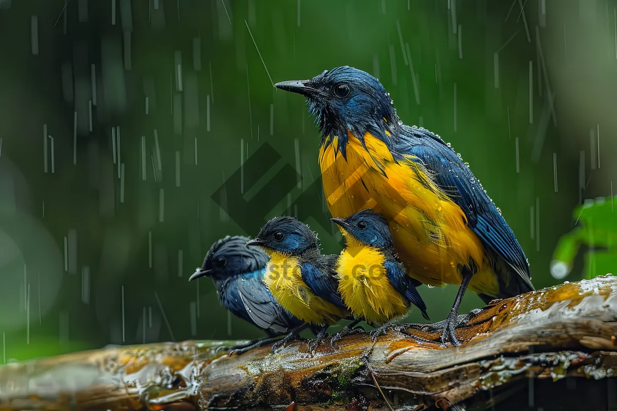 Picture of Yellow Macaw Perched on Tree Branch Close-Up Image