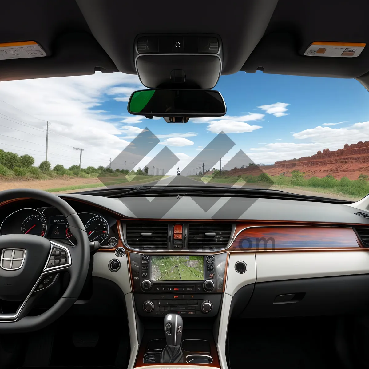 Picture of Modern Car Interior Dashboard with Steering Wheel