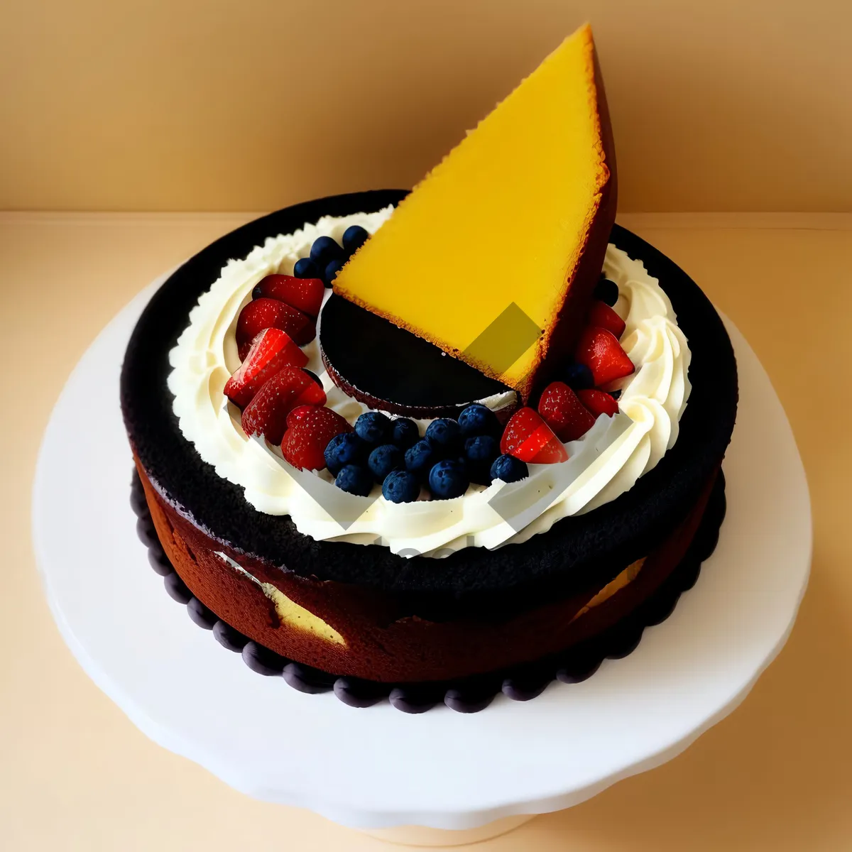 Picture of Delicious Berry-Filled Gourmet Cake with Cream