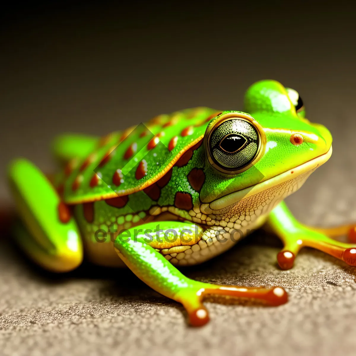 Picture of Colorful Eyed Tree Frog Peeking Through Leaves