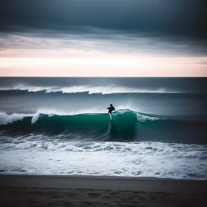 Serene Sunset: Tranquil Waves, Golden Sand