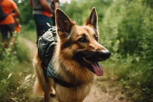 Friendly brown shepherd puppy portrait with fur.