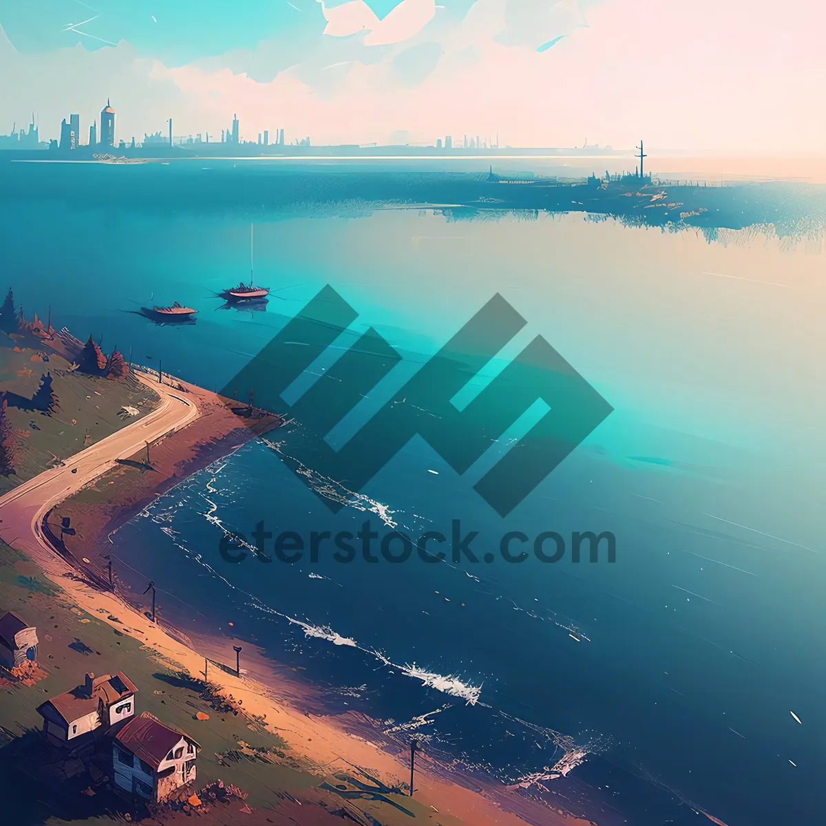 Picture of Serene Coastal Horizon Over Sparkling Ocean