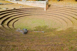 Rural agricultural maze in scenic landscape.