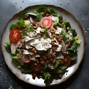 Gourmet Vegetable Salad with Fresh Cheese and Sauce