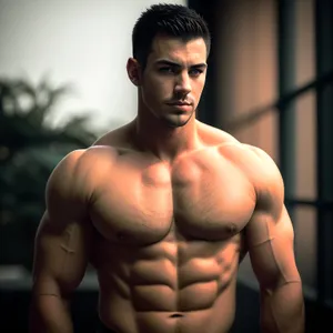 Muscular Male Fitness Model Flexing Biceps