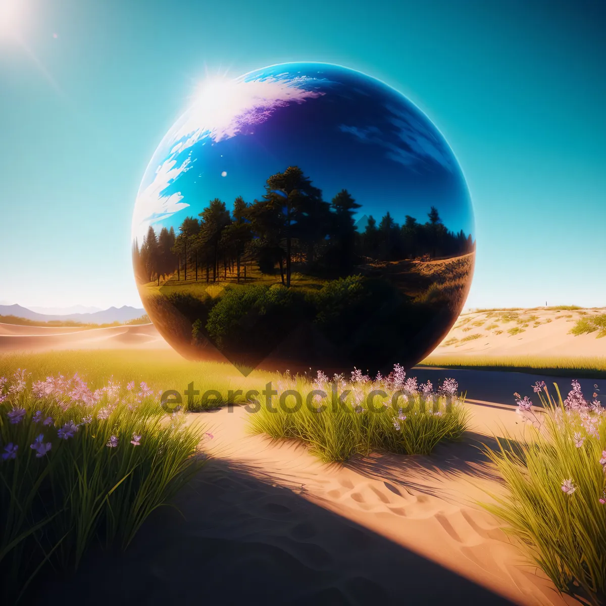 Picture of Global Earth and Sun Reflection on Sphere