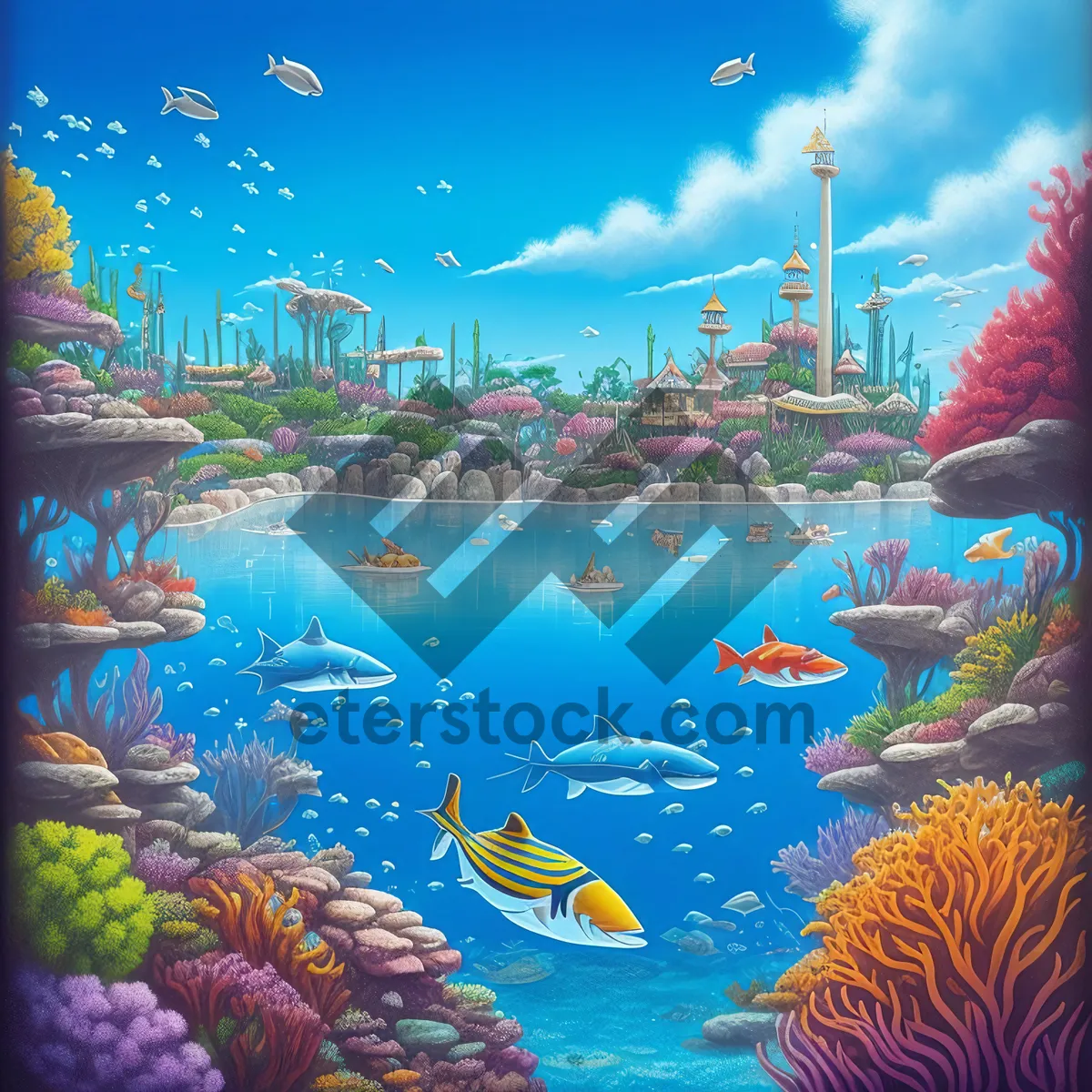 Picture of Vibrant Coral Reef Teeming with Marine Life