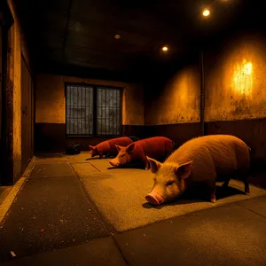 Domestic Piglet Resting in Cozy Bedroom Pen