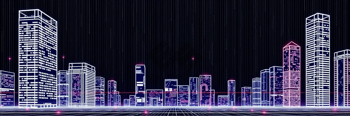 Picture of Modern city skyline with illuminated billboards at night