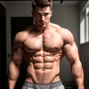 Powerful Male Athlete Flexing Muscles