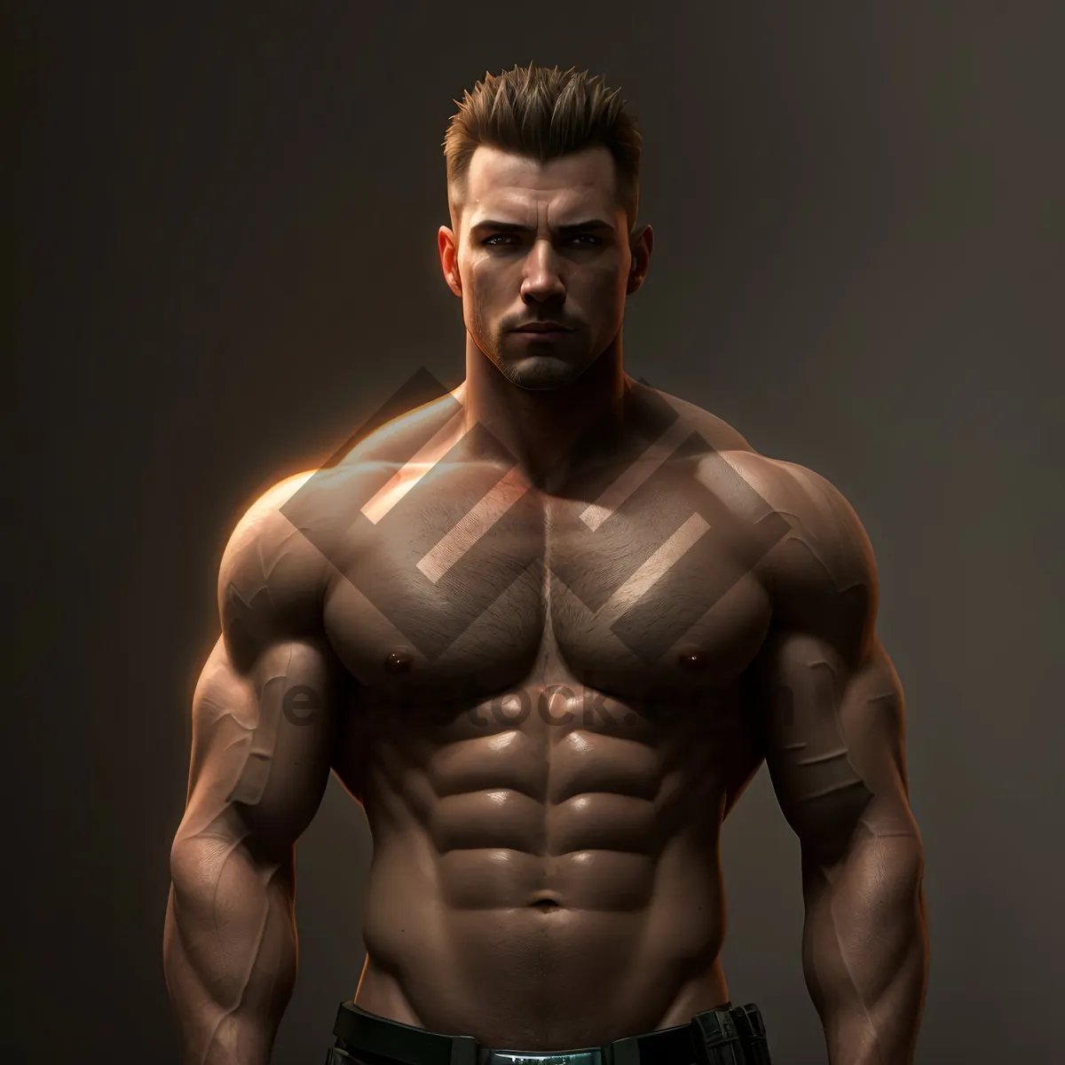 Picture of Powerful and Fit Male Athlete Posing Shirtless