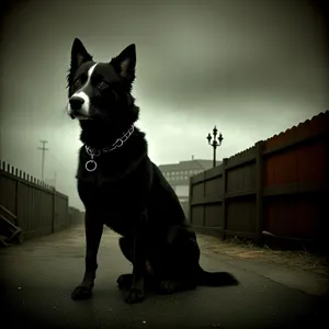 Adorable Black Shepherd Dog with Leash, a Cute Canine Companion