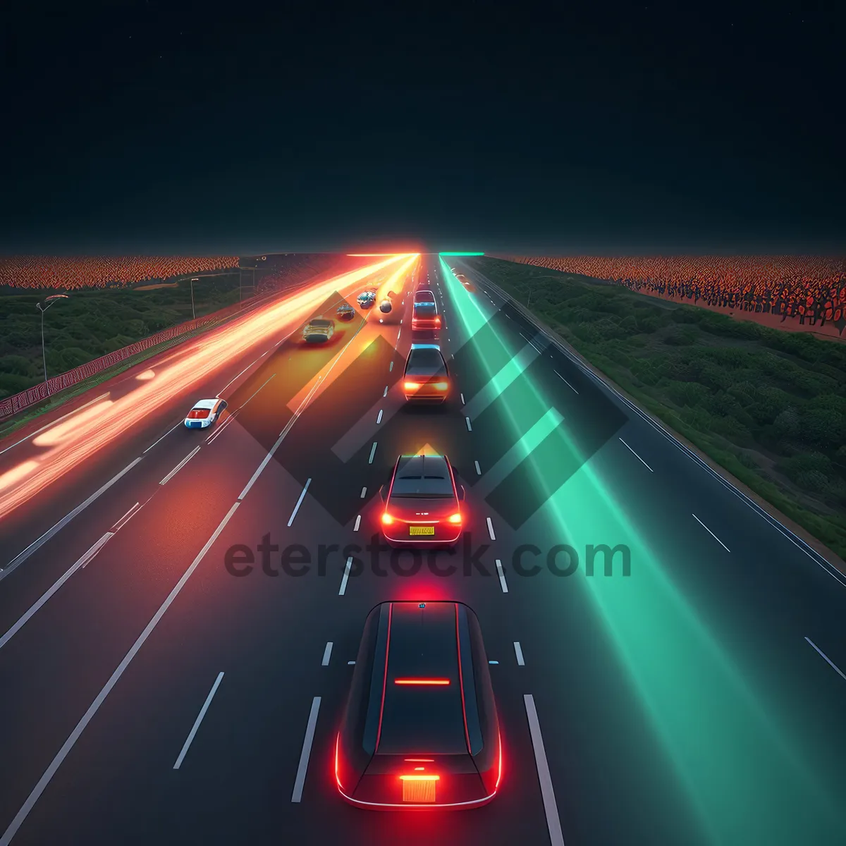 Picture of Speeding through the Night: Urban Highway Drive