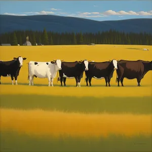 Serene rural landscape with grazing cattle on a meadow