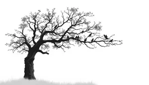 Black Oak Tree Silhouette Design with Branches and Leaves