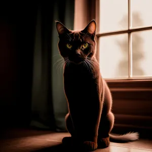 Feline Cutie on Windowsill: Adorable Domestic Cat with Fluffy Fur