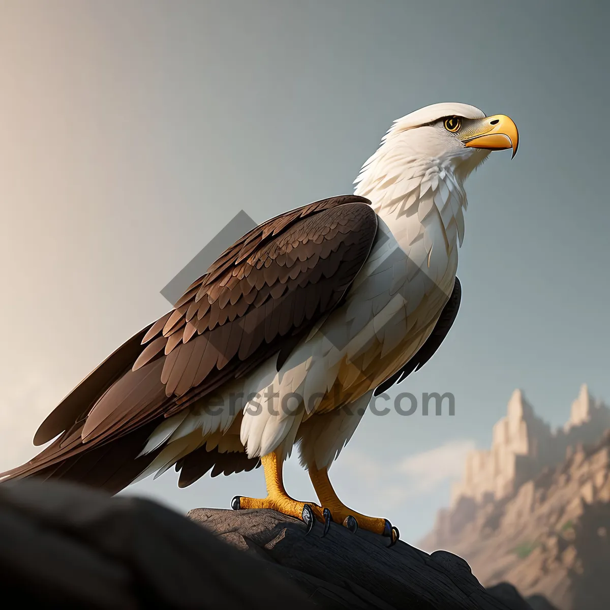 Picture of Majestic Hunter: Bald Eagle Soaring with Feathers Spread