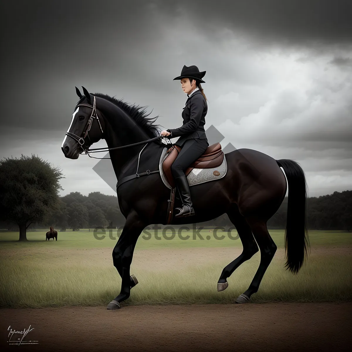 Picture of Silhouette of a Thoroughbred Stallion Vaulting Horse