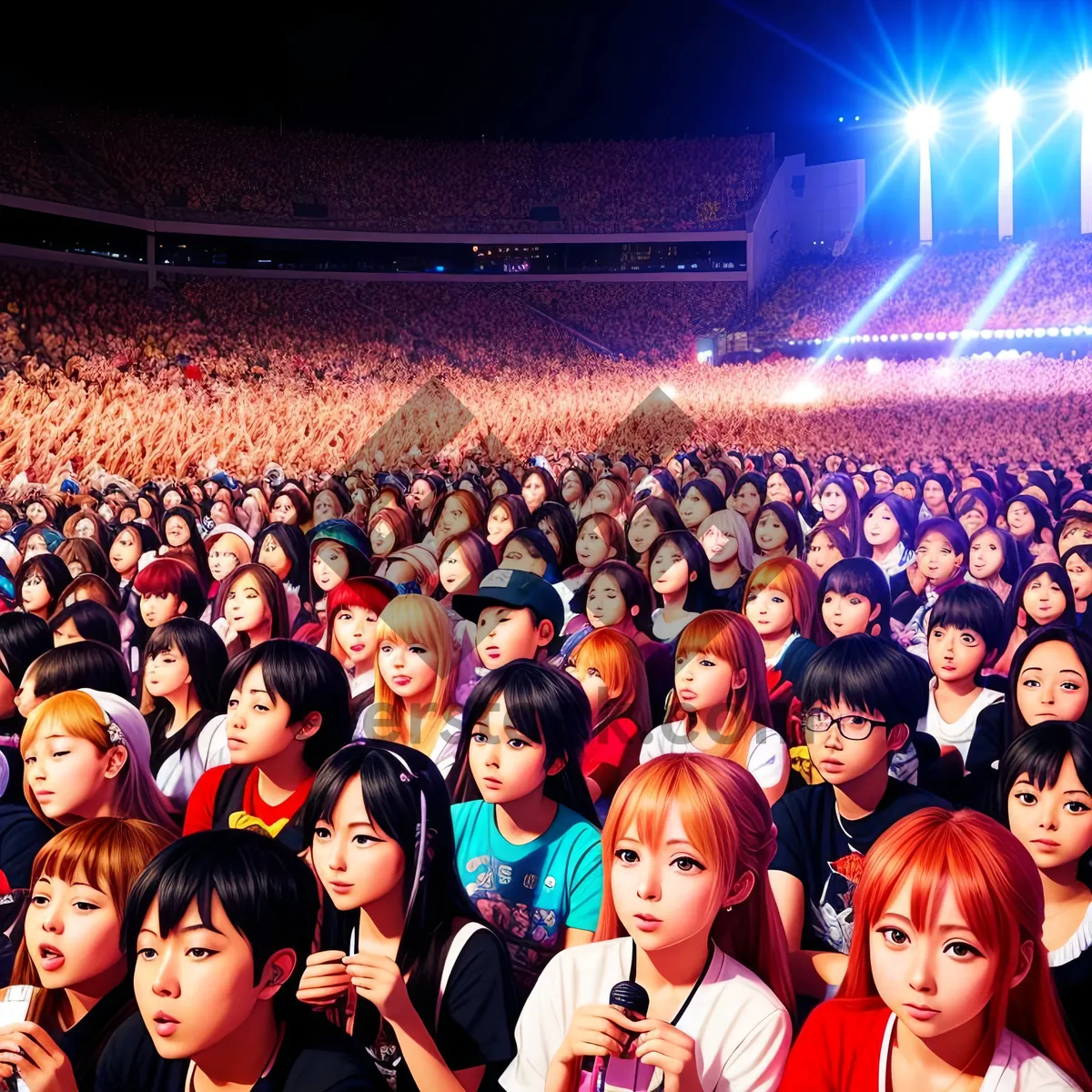 Picture of Vibrant Crowd Cheering at Nighttime Music Concert