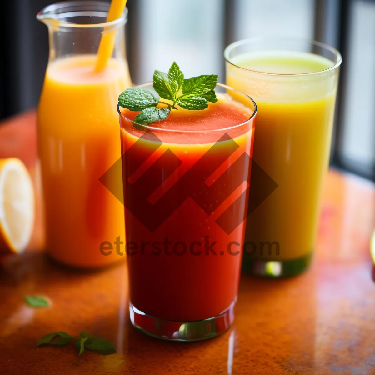 Picture of Refreshing Orange Juice with Ice and Fruit Slice
