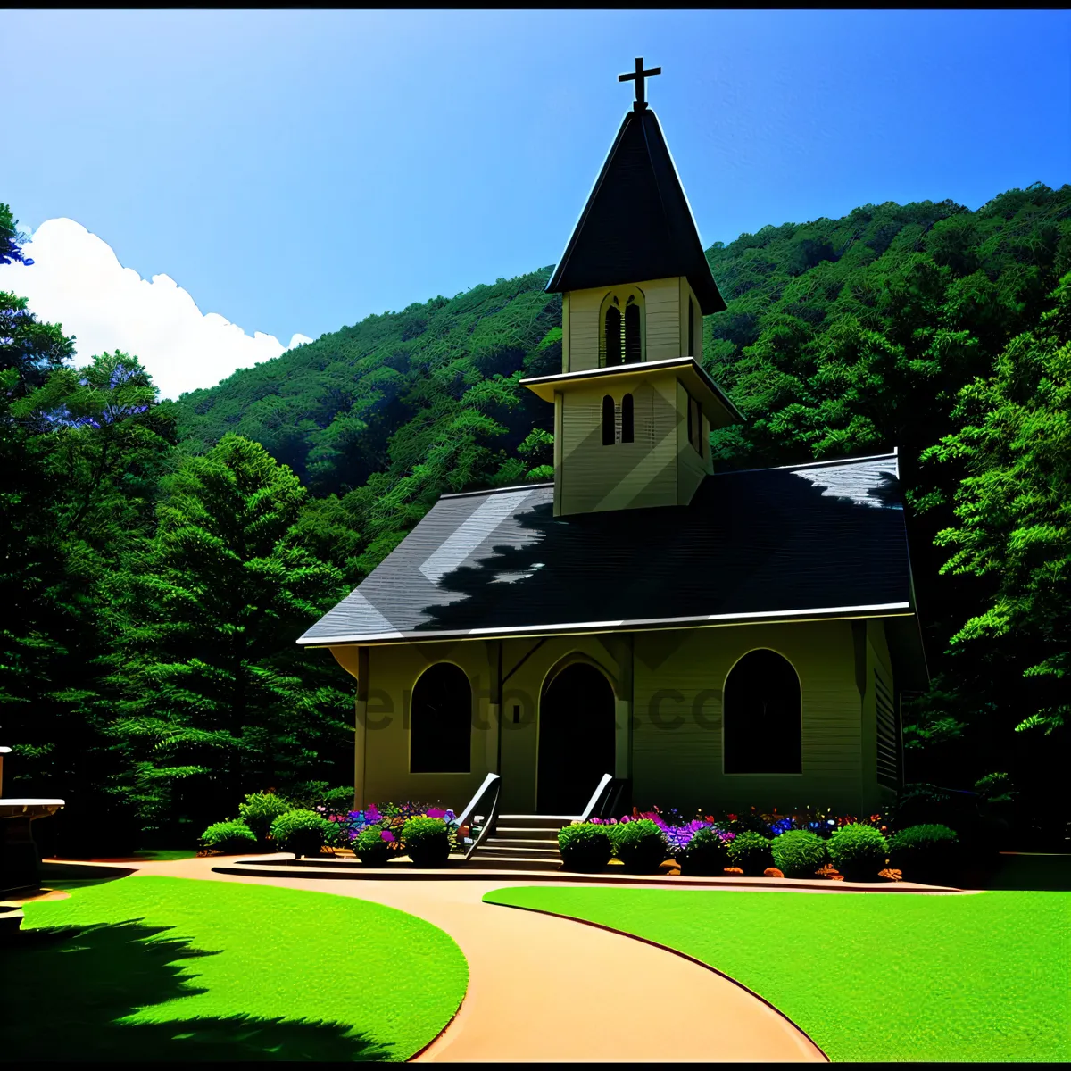 Picture of Old Religious Residence with Tower and Cross