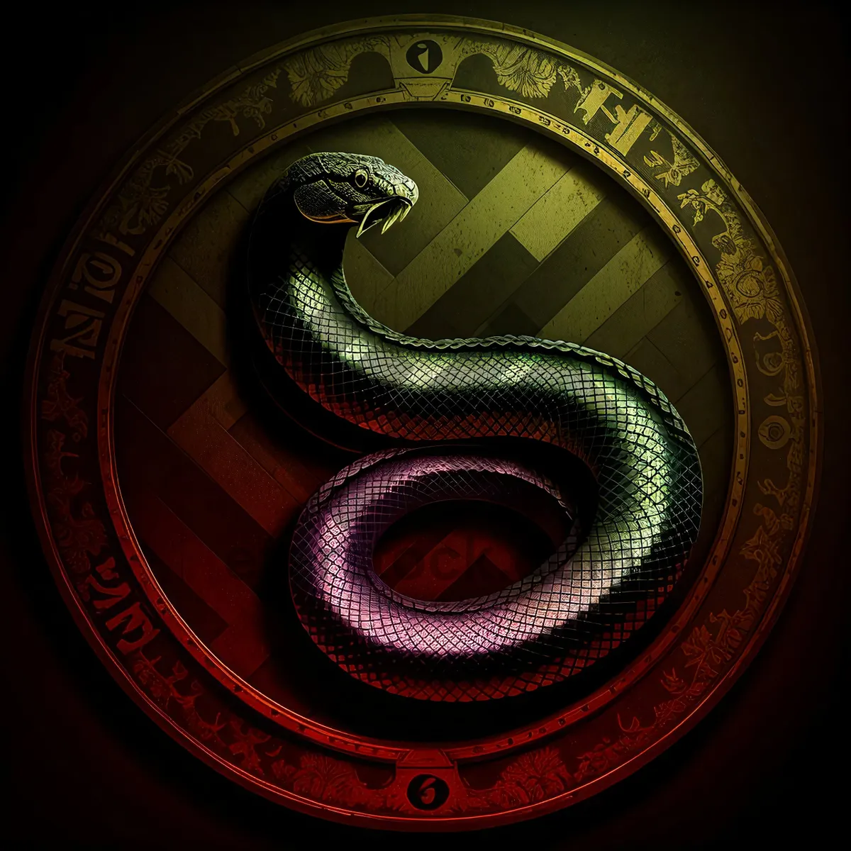 Picture of Night Serpent: Black Reptile Design with Fractal Texture