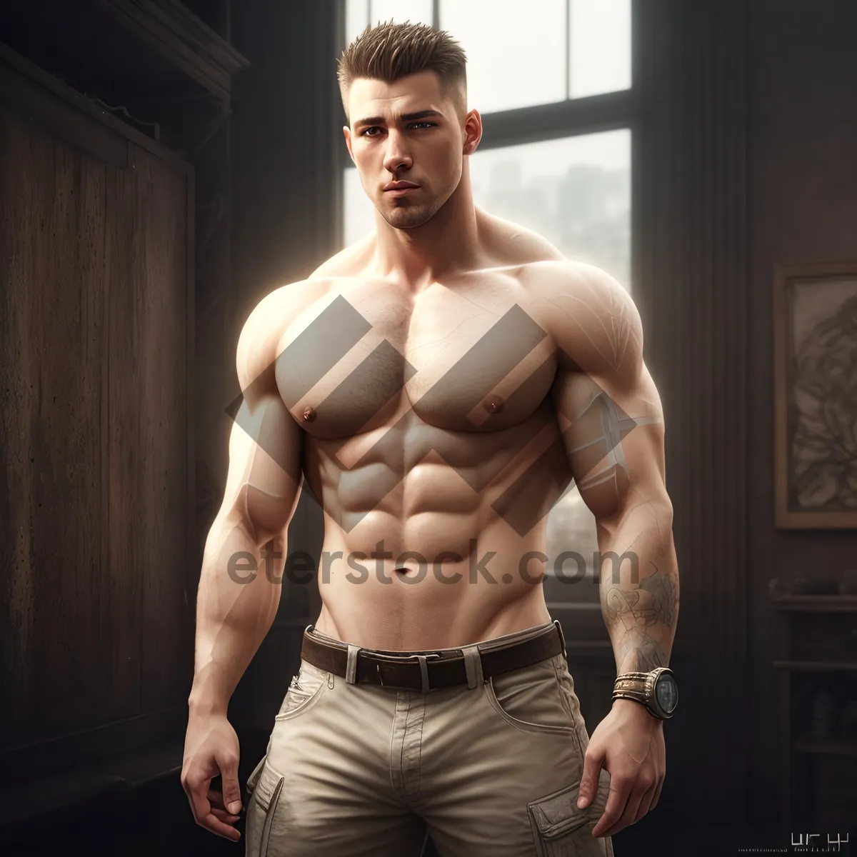 Picture of Ripped and Powerful: Male Fitness Model Flexing Muscles