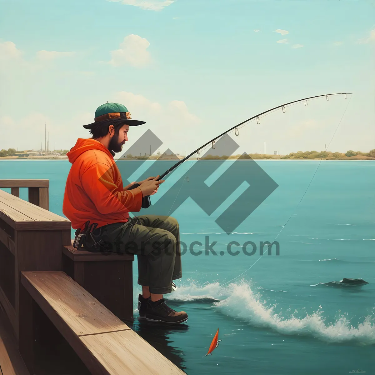 Picture of Man fishing with boat in ocean